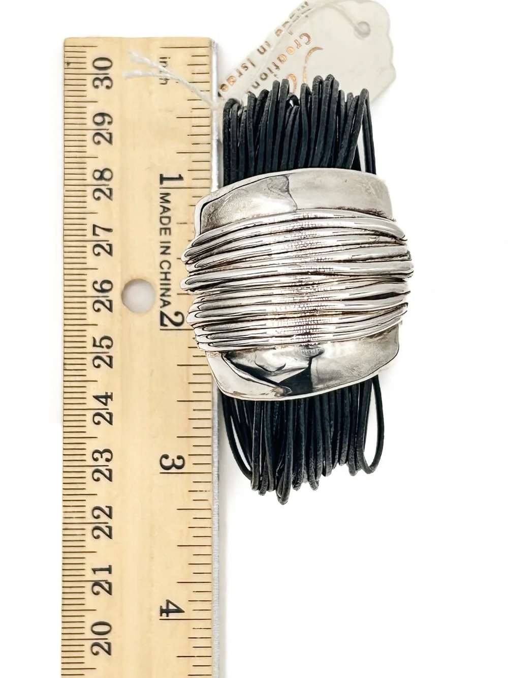 Paz Creations Black Multi-Strand Leather Bracelet with 925 Sterling Wrap Accent